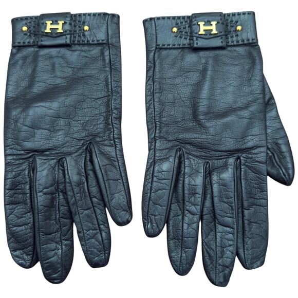 Hermes Women's Leather Gloves In Black Size 7.5